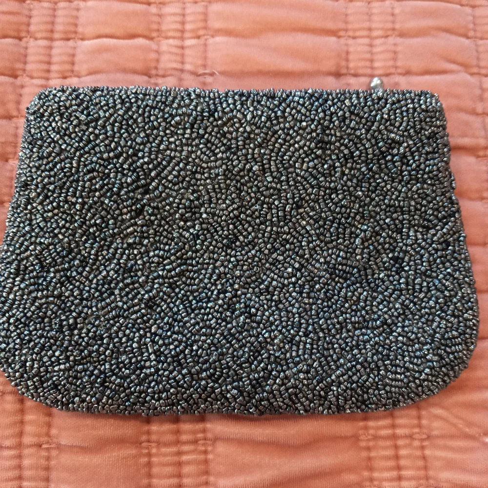 Chan Luu Black Beaded Clutch with Silver Hardware